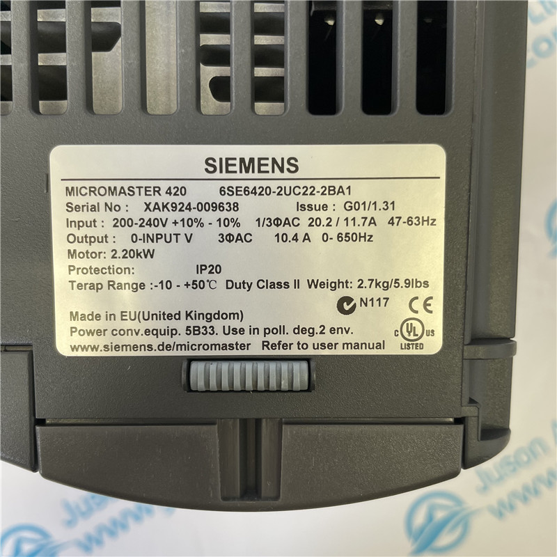 SIEMENS inverter 6SE6420-2UC22-2BA1 MICROMASTER 420 without filter 200-240 V 1/3 AC+10/-10% 47-63 Hz constant torque 2.2 kW overload 150% for 60 s 