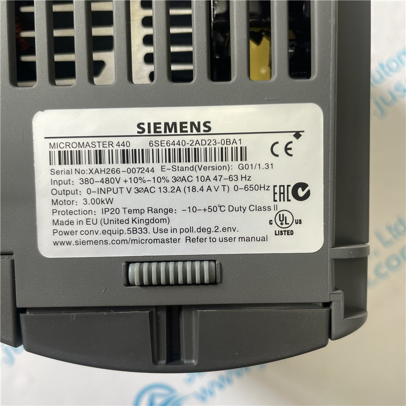 SIEMENS inverter 6SE6440-2AD23-0BA1 MICROMASTER 440 built-in class A filter 380-480 V 3 AC +10/-10% 47-63 Hz constant torque 3 kW 