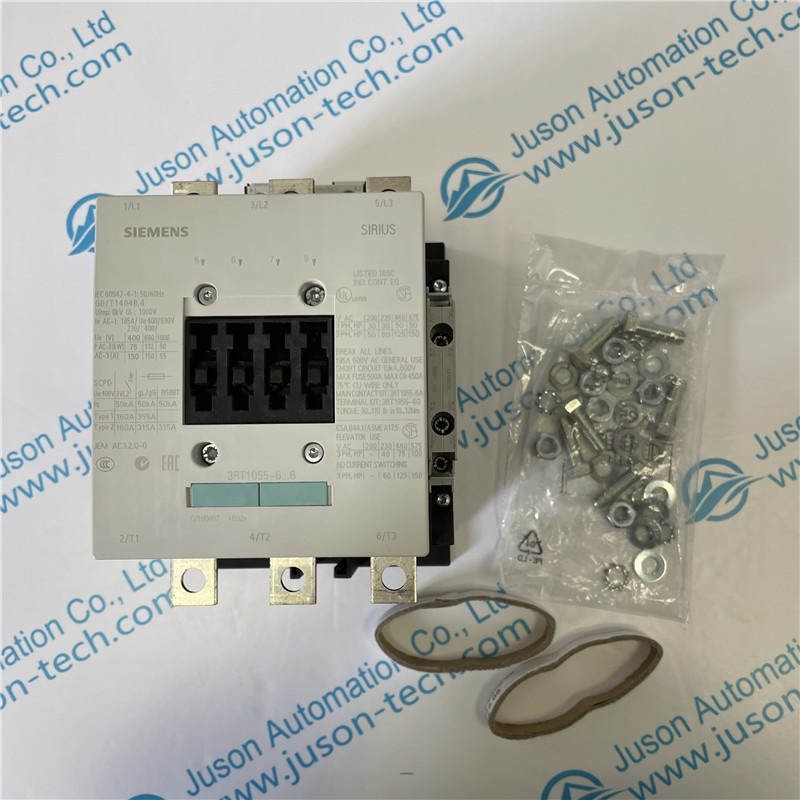 SIEMENS AC contactor 3RT1055-6AP36 power contactor, AC-3 150 A, 75 kW / 400 V AC (50-60 Hz) / DC operation 220-240 V AC/DC auxiliary contacts 2 NO + 2 NC 3-pole