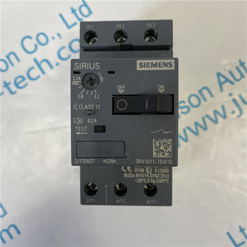 SIEMENS molded case circuit breaker 3RV1011-1DA10 Circuit breaker size S00 for motor protection, CLASS 10 A-release 2.2...3.2 A N release 42 A Screw terminal 