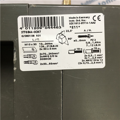 Siemens 3TF6844-0CM7 Contactor, Size 14, 3-pole, AC-3, 335kW, 400/380 V (690 V) Auxiliary switch 44 (4NO+4NC) AC operation 200...240 V AC 50/60 Hz