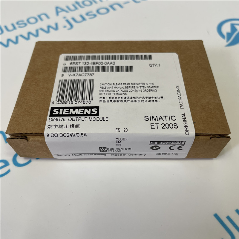 SIEMENS digital output module 6ES7132-4BF00-0AA0 Electronics module for ET 200S, 8 DO 24 V DC/0.5 A, 15 mm width, 1 unit per packing unit