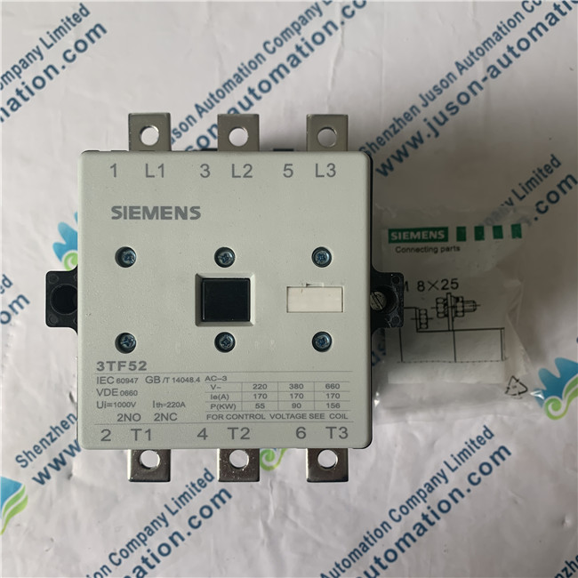 SIEMENS 3TF52 22-0XU0 Contactor AC 50 HZ, 240 V AC3 400 V 170 A 90 kW AUX. contacts: 2 NO + 2 NC size 8 screw connection